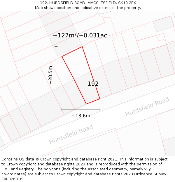 192, HURDSFIELD ROAD, MACCLESFIELD, SK10 2PX: Plot and title map