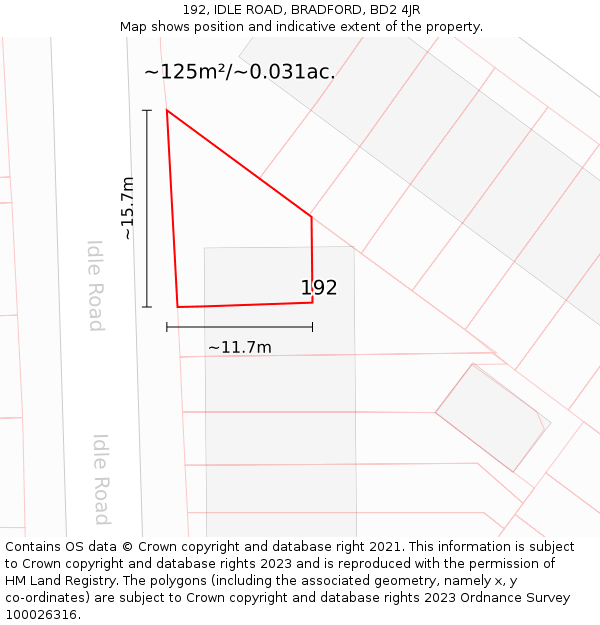 192, IDLE ROAD, BRADFORD, BD2 4JR: Plot and title map