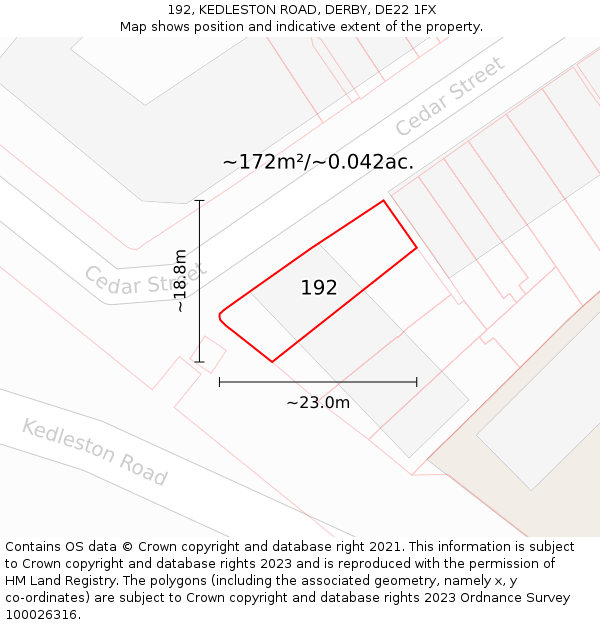192, KEDLESTON ROAD, DERBY, DE22 1FX: Plot and title map