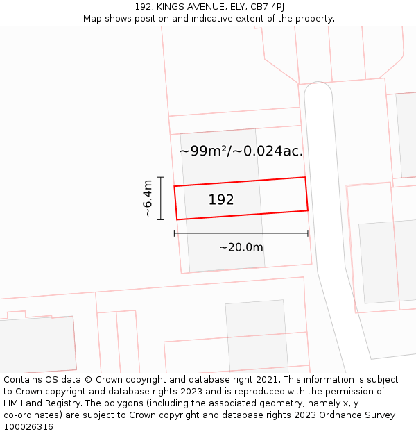 192, KINGS AVENUE, ELY, CB7 4PJ: Plot and title map