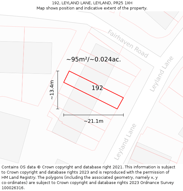 192, LEYLAND LANE, LEYLAND, PR25 1XH: Plot and title map