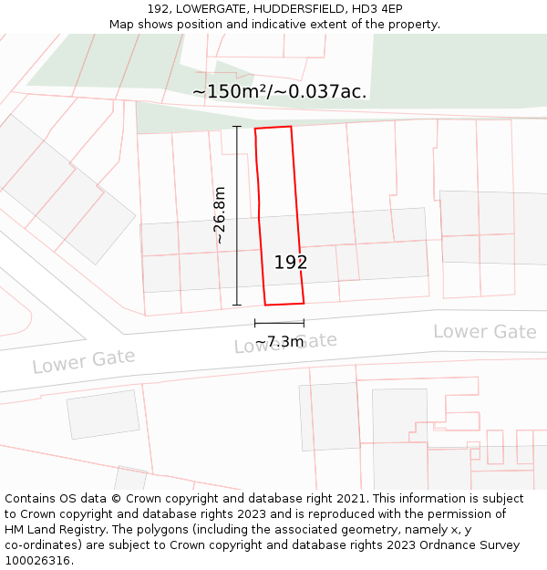 192, LOWERGATE, HUDDERSFIELD, HD3 4EP: Plot and title map