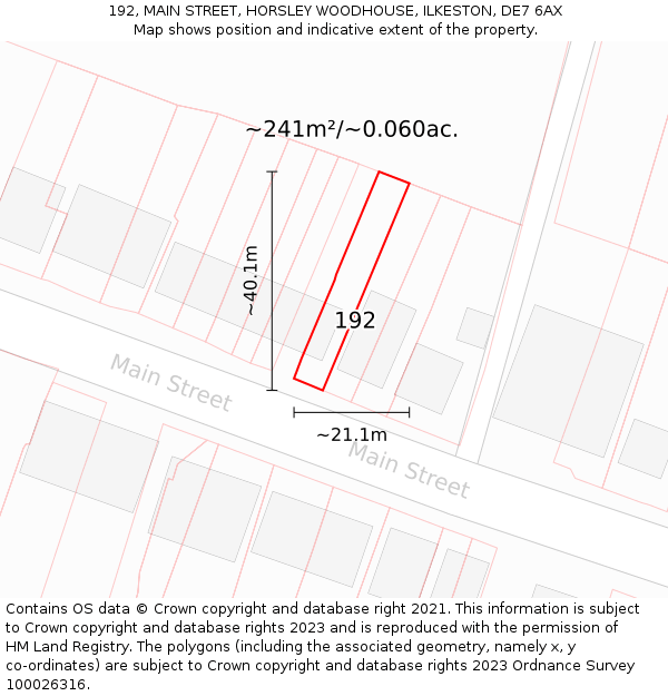 192, MAIN STREET, HORSLEY WOODHOUSE, ILKESTON, DE7 6AX: Plot and title map