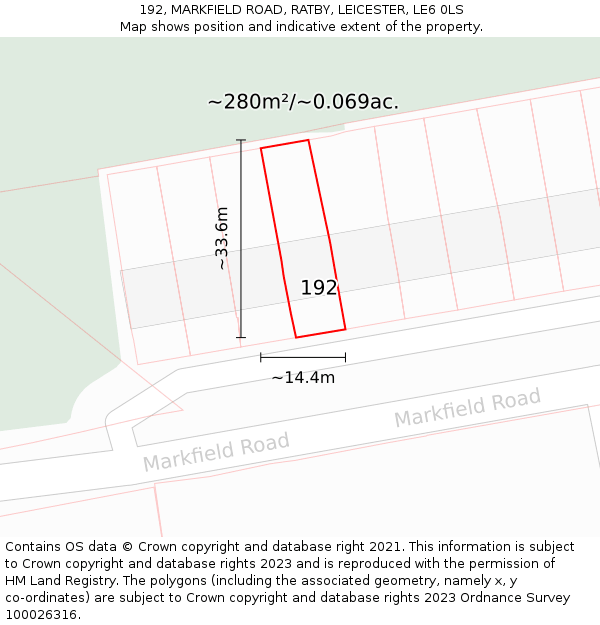 192, MARKFIELD ROAD, RATBY, LEICESTER, LE6 0LS: Plot and title map