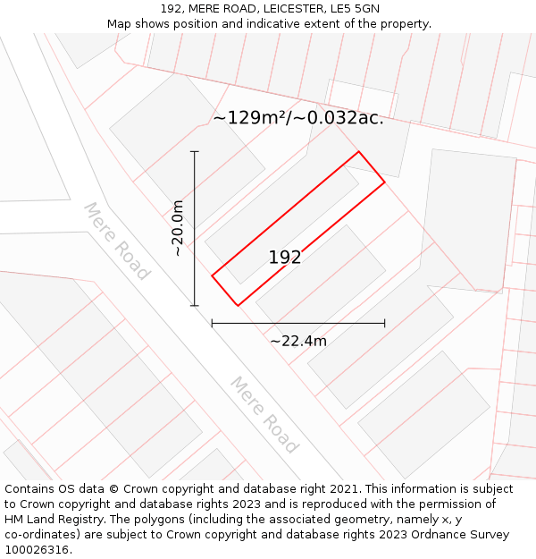 192, MERE ROAD, LEICESTER, LE5 5GN: Plot and title map