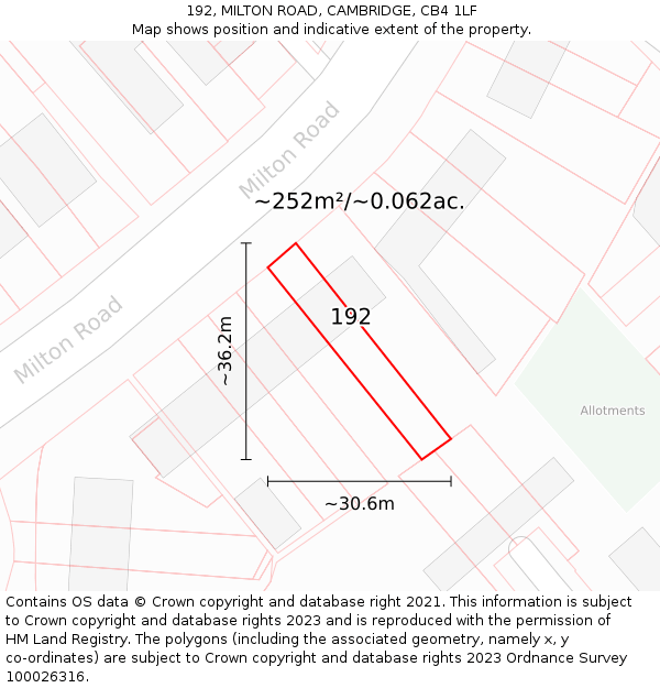 192, MILTON ROAD, CAMBRIDGE, CB4 1LF: Plot and title map