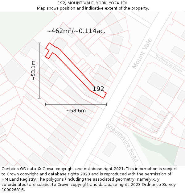 192, MOUNT VALE, YORK, YO24 1DL: Plot and title map