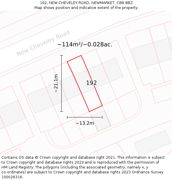 192, NEW CHEVELEY ROAD, NEWMARKET, CB8 8BZ: Plot and title map
