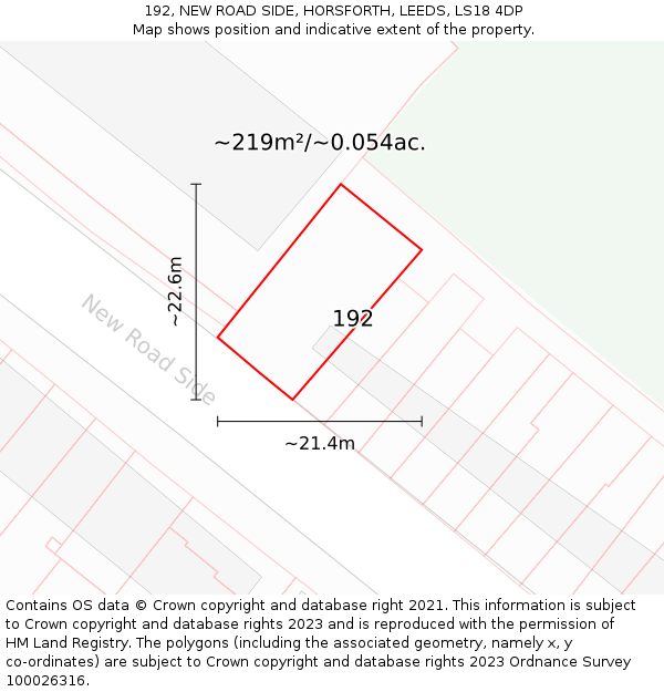 192, NEW ROAD SIDE, HORSFORTH, LEEDS, LS18 4DP: Plot and title map