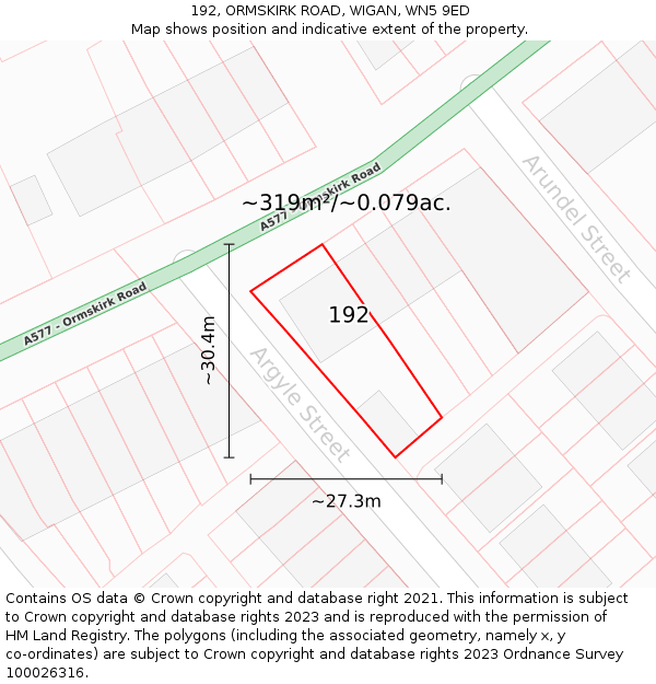 192, ORMSKIRK ROAD, WIGAN, WN5 9ED: Plot and title map