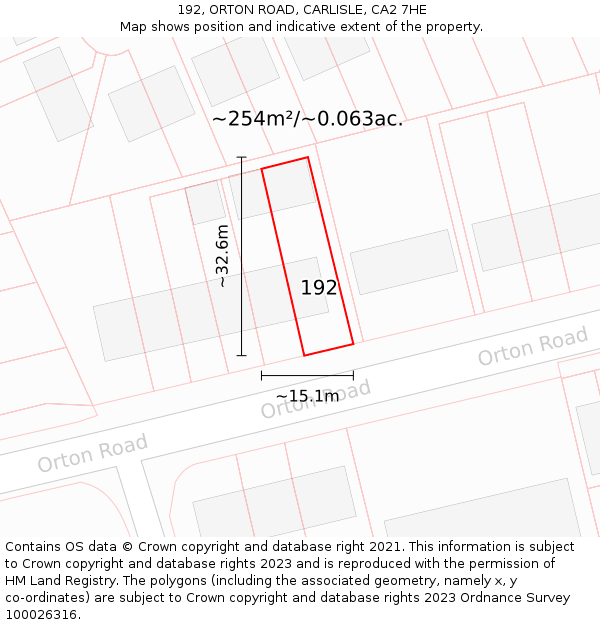 192, ORTON ROAD, CARLISLE, CA2 7HE: Plot and title map
