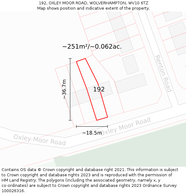 192, OXLEY MOOR ROAD, WOLVERHAMPTON, WV10 6TZ: Plot and title map