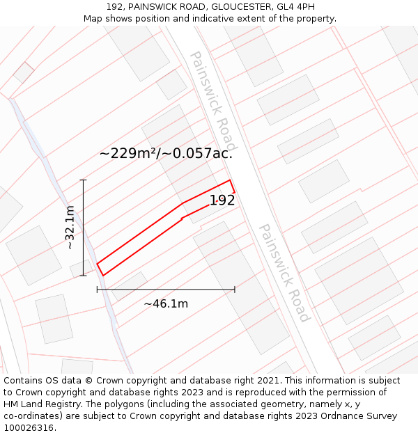 192, PAINSWICK ROAD, GLOUCESTER, GL4 4PH: Plot and title map