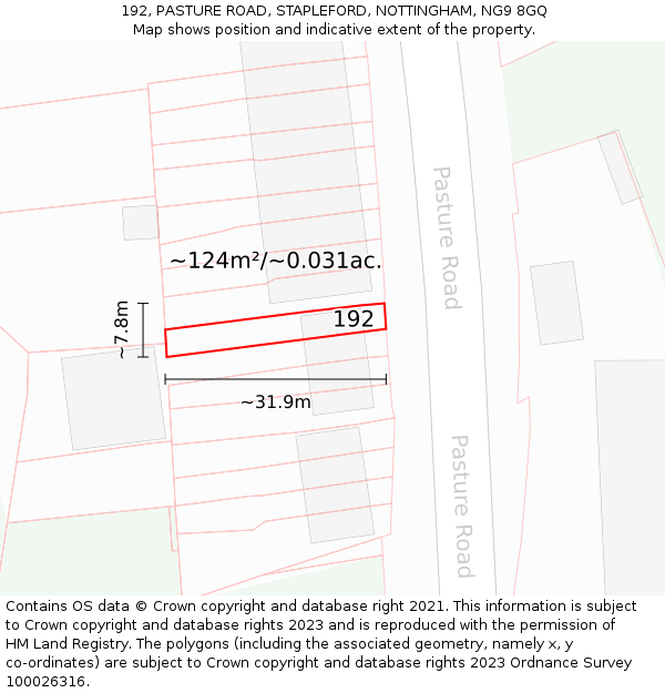 192, PASTURE ROAD, STAPLEFORD, NOTTINGHAM, NG9 8GQ: Plot and title map