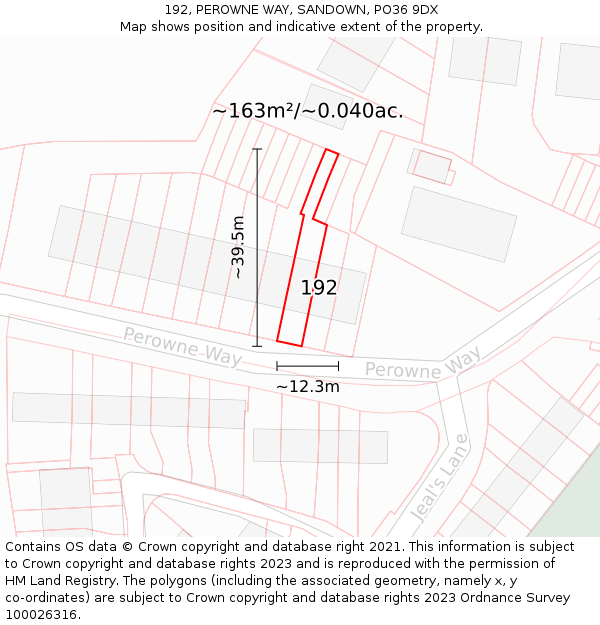 192, PEROWNE WAY, SANDOWN, PO36 9DX: Plot and title map