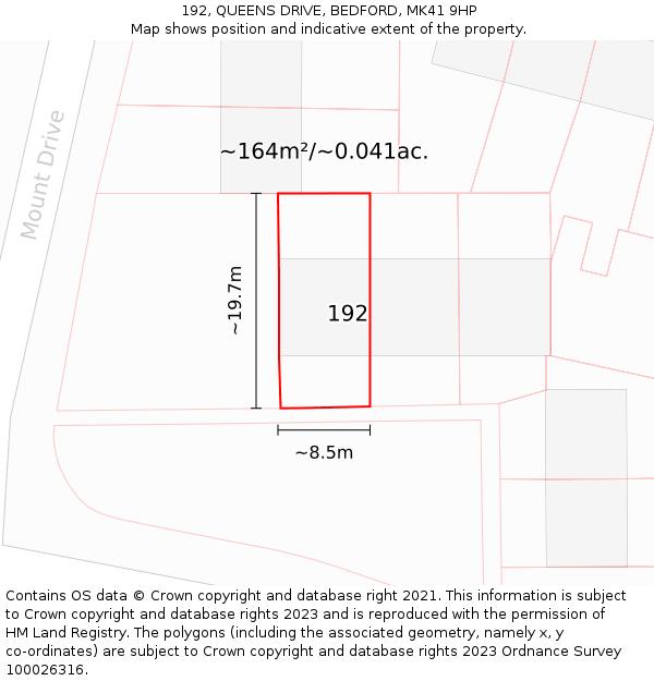 192, QUEENS DRIVE, BEDFORD, MK41 9HP: Plot and title map
