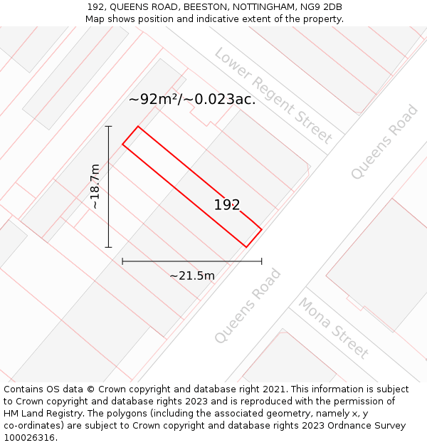 192, QUEENS ROAD, BEESTON, NOTTINGHAM, NG9 2DB: Plot and title map