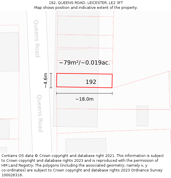 192, QUEENS ROAD, LEICESTER, LE2 3FT: Plot and title map
