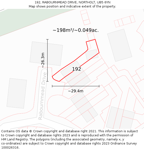 192, RABOURNMEAD DRIVE, NORTHOLT, UB5 6YN: Plot and title map