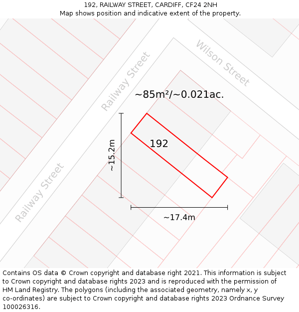 192, RAILWAY STREET, CARDIFF, CF24 2NH: Plot and title map