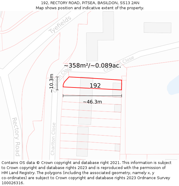 192, RECTORY ROAD, PITSEA, BASILDON, SS13 2AN: Plot and title map