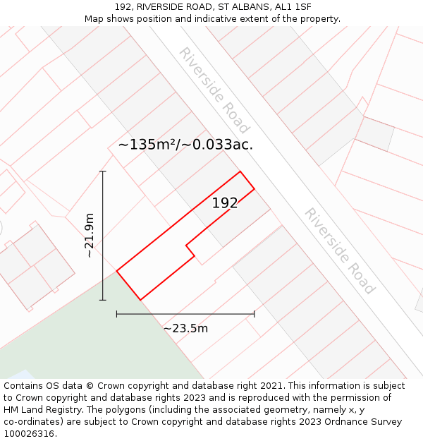 192, RIVERSIDE ROAD, ST ALBANS, AL1 1SF: Plot and title map