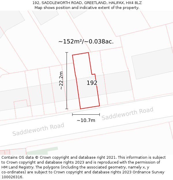 192, SADDLEWORTH ROAD, GREETLAND, HALIFAX, HX4 8LZ: Plot and title map