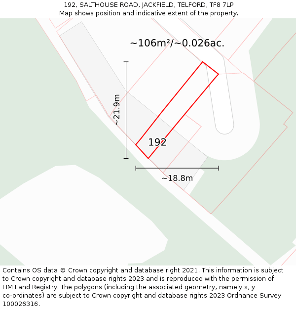 192, SALTHOUSE ROAD, JACKFIELD, TELFORD, TF8 7LP: Plot and title map