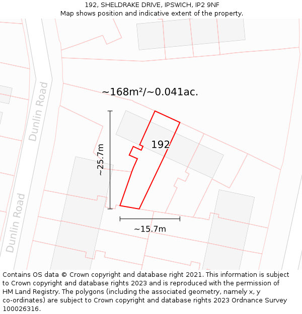 192, SHELDRAKE DRIVE, IPSWICH, IP2 9NF: Plot and title map