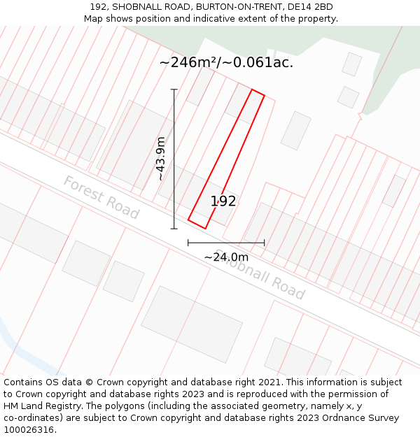 192, SHOBNALL ROAD, BURTON-ON-TRENT, DE14 2BD: Plot and title map