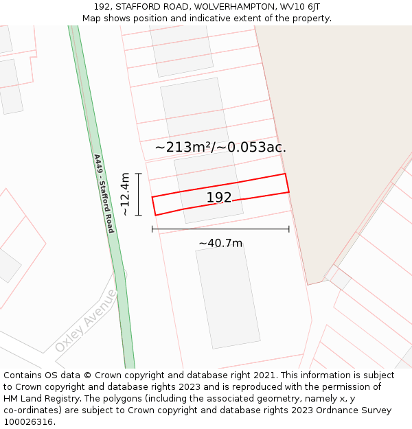 192, STAFFORD ROAD, WOLVERHAMPTON, WV10 6JT: Plot and title map
