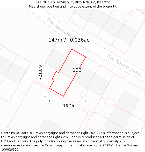 192, THE ROUNDABOUT, BIRMINGHAM, B31 2TX: Plot and title map