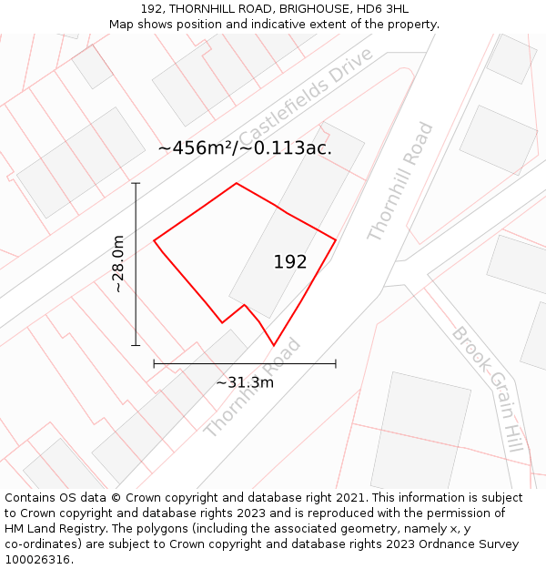 192, THORNHILL ROAD, BRIGHOUSE, HD6 3HL: Plot and title map