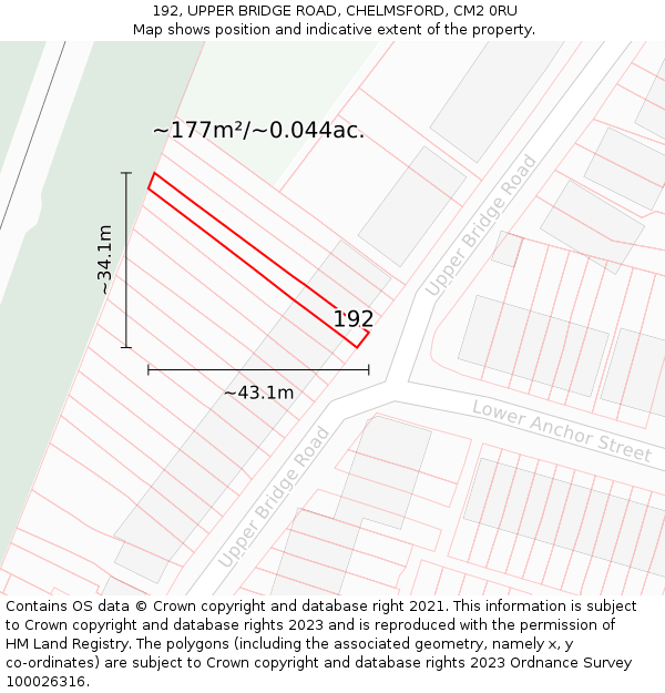 192, UPPER BRIDGE ROAD, CHELMSFORD, CM2 0RU: Plot and title map