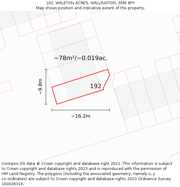 192, WALETON ACRES, WALLINGTON, SM6 8PY: Plot and title map