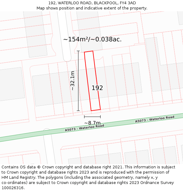 192, WATERLOO ROAD, BLACKPOOL, FY4 3AD: Plot and title map