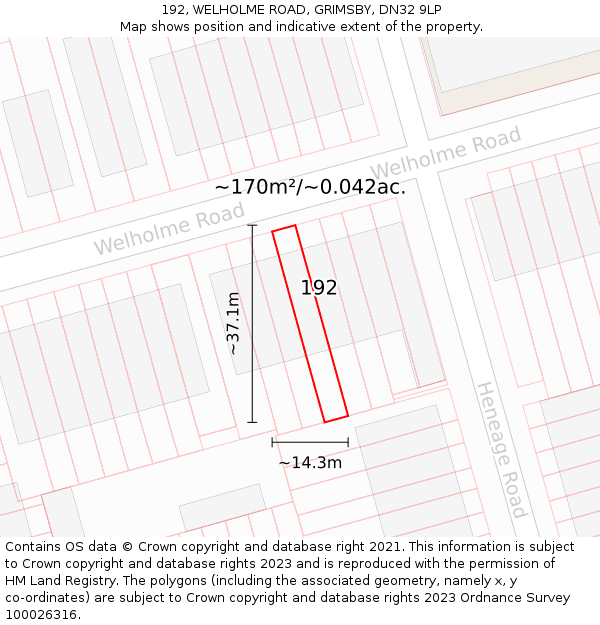 192, WELHOLME ROAD, GRIMSBY, DN32 9LP: Plot and title map