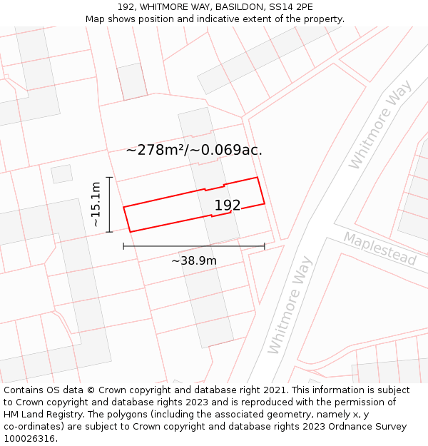 192, WHITMORE WAY, BASILDON, SS14 2PE: Plot and title map