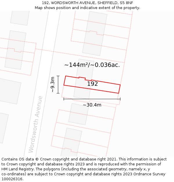 192, WORDSWORTH AVENUE, SHEFFIELD, S5 8NF: Plot and title map