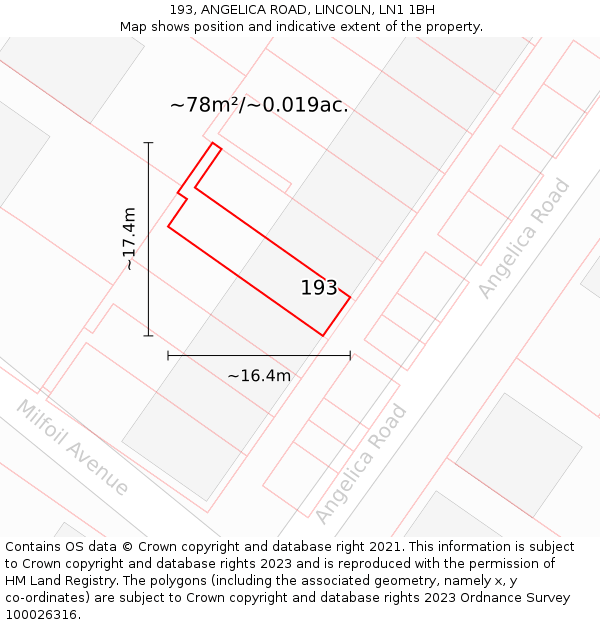 193, ANGELICA ROAD, LINCOLN, LN1 1BH: Plot and title map