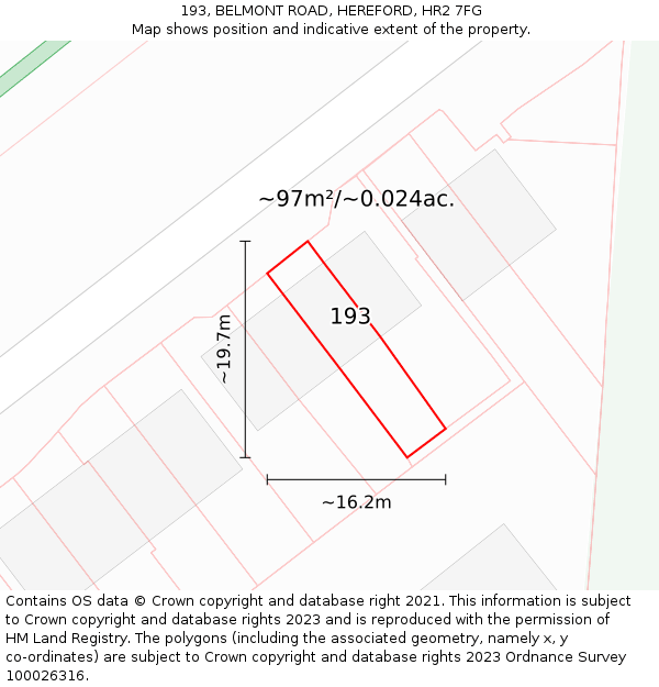 193, BELMONT ROAD, HEREFORD, HR2 7FG: Plot and title map