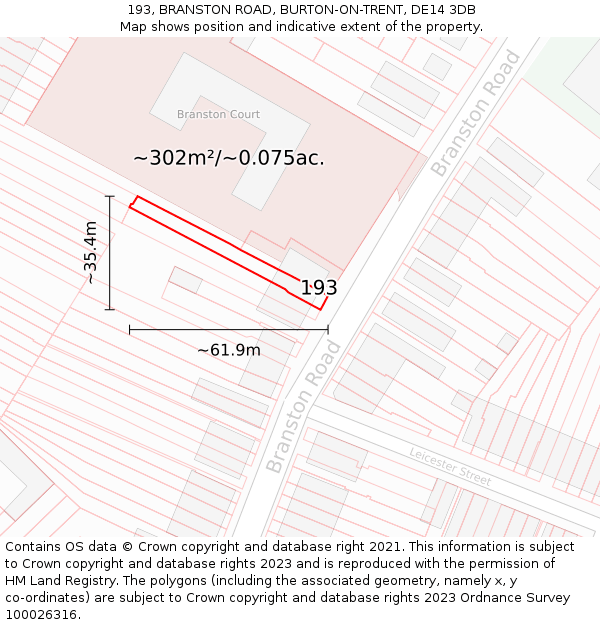 193, BRANSTON ROAD, BURTON-ON-TRENT, DE14 3DB: Plot and title map