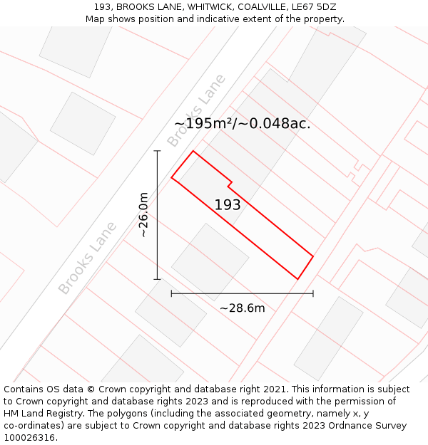193, BROOKS LANE, WHITWICK, COALVILLE, LE67 5DZ: Plot and title map