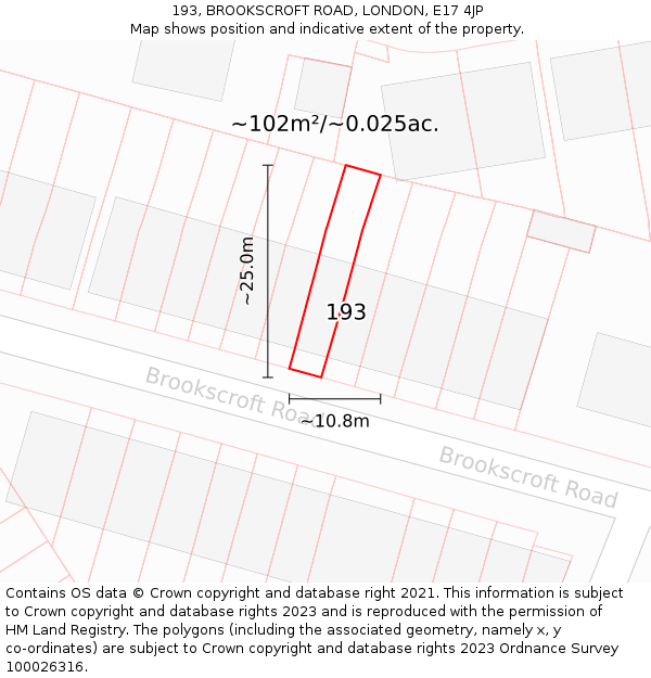 193, BROOKSCROFT ROAD, LONDON, E17 4JP: Plot and title map