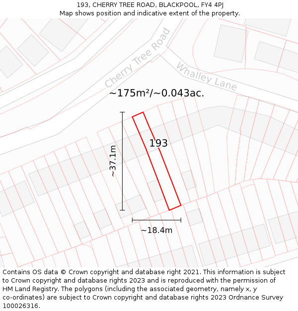 193, CHERRY TREE ROAD, BLACKPOOL, FY4 4PJ: Plot and title map