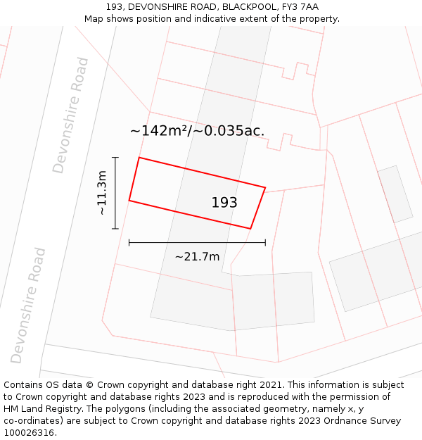 193, DEVONSHIRE ROAD, BLACKPOOL, FY3 7AA: Plot and title map