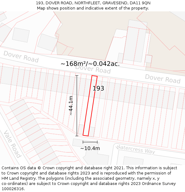 193, DOVER ROAD, NORTHFLEET, GRAVESEND, DA11 9QN: Plot and title map