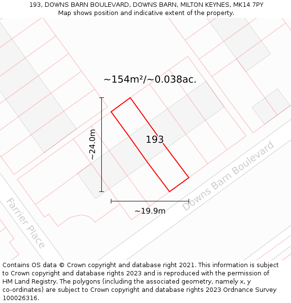 193, DOWNS BARN BOULEVARD, DOWNS BARN, MILTON KEYNES, MK14 7PY: Plot and title map