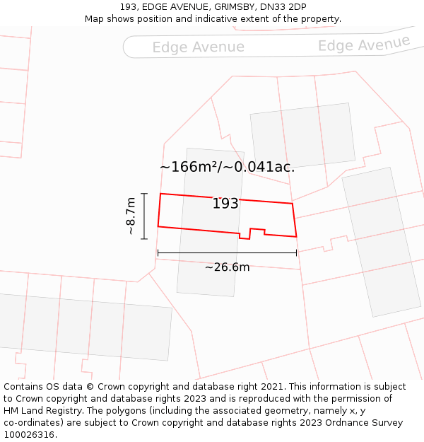 193, EDGE AVENUE, GRIMSBY, DN33 2DP: Plot and title map