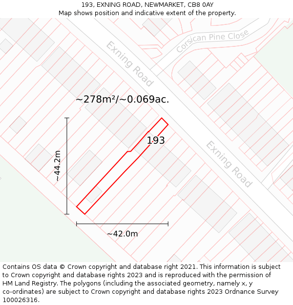 193, EXNING ROAD, NEWMARKET, CB8 0AY: Plot and title map